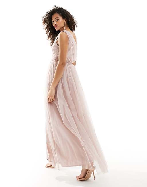 Anaya Bridesmaid Tulle One Shoulder Maxi Dress In Pink