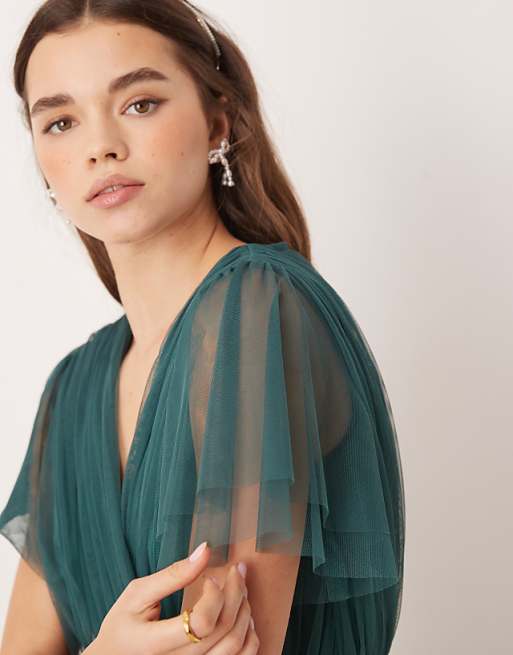 Anaya Faux Wrap Short Sleeve Bridesmaid Maxi Dress In Emerald Green