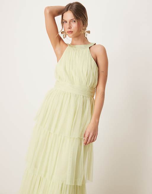 Anaya Halter Neck Tiered Maxi Bridesmaid Dress In Spring Green