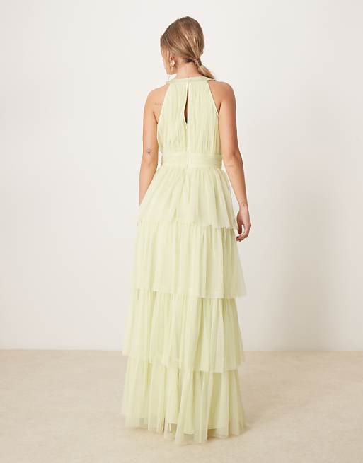 Anaya Halter Neck Tiered Maxi Bridesmaid Dress In Spring Green