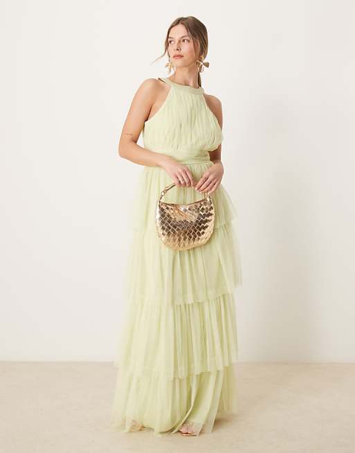 Anaya Halter neck tiered maxi bridesmaid dress in spring green