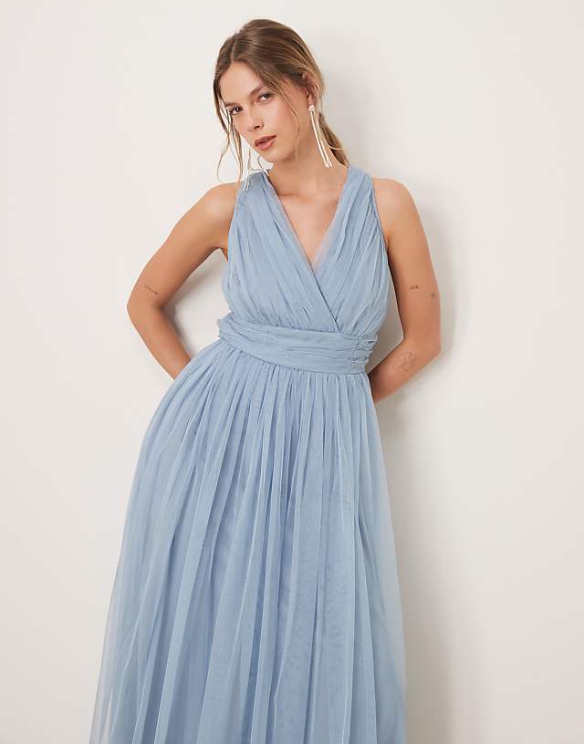 Anaya Open Back Maxi Bridesmaid Dress In Soft Blue