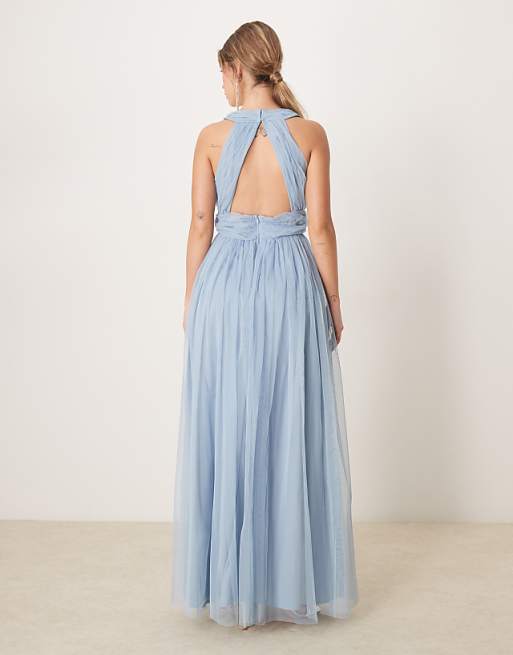 Anaya Open Back Maxi Bridesmaid Dress In Soft Blue