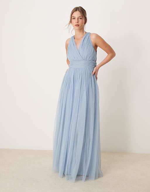 Anaya Open back maxi bridesmaid dress in soft blue