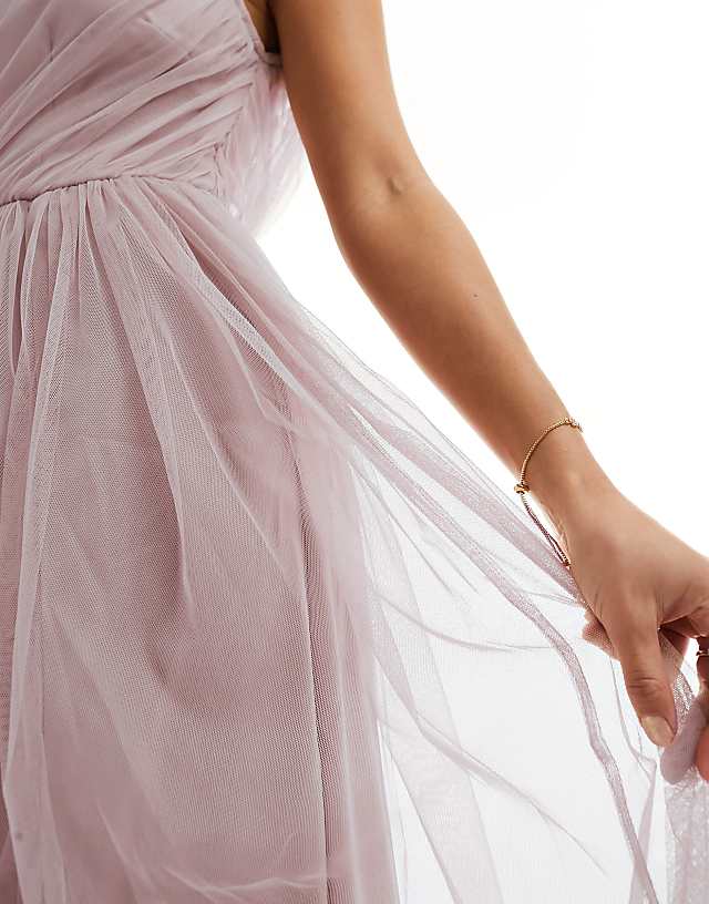 Anaya Petite Bridesmaid Tulle One Shoulder Maxi Dress In Pink