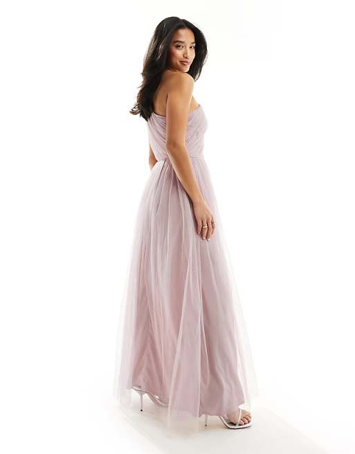 Anaya Petite Bridesmaid Tulle One Shoulder Maxi Dress In Pink