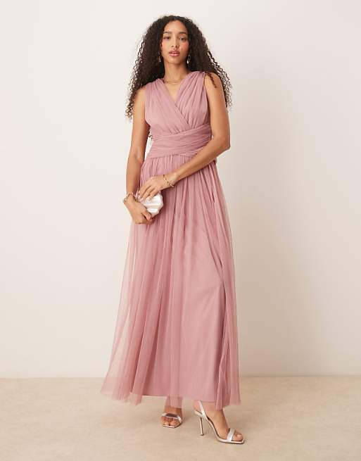 Anaya Sleeveless V Neck Bridesmaid Maxi Dress In Blush Pink