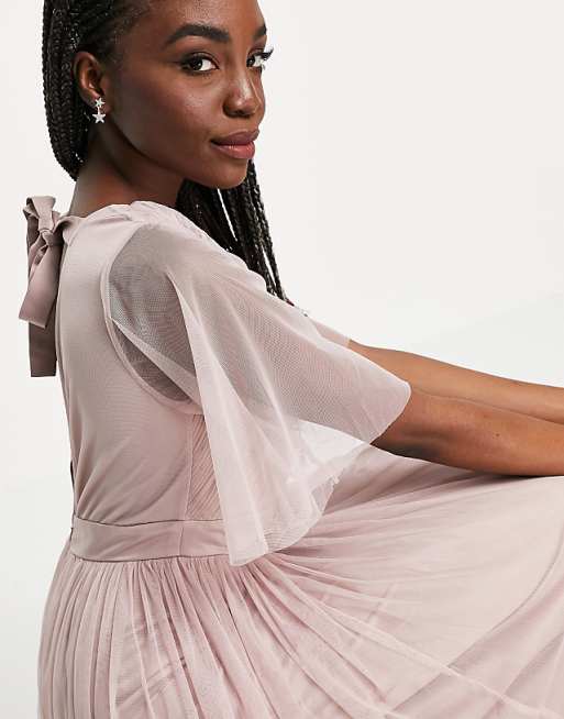 Anaya With Love Tall Bridesmaid Tulle Flutter Sleeve Maxi Dress In Pink