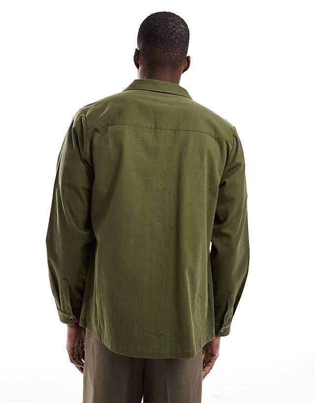 Another Influence Revere Collar Utility Shirt In Khaki