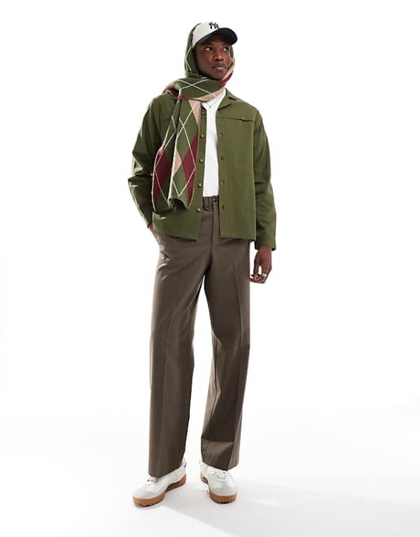 Another Influence Revere Collar Utility Shirt In Khaki