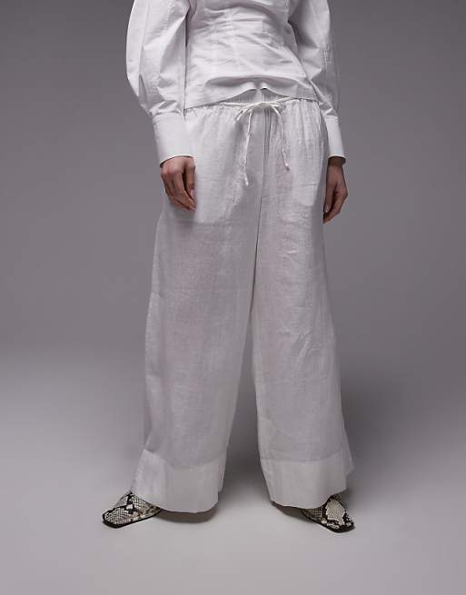 ARKET Linen Trousers With Drawstring Waist In White