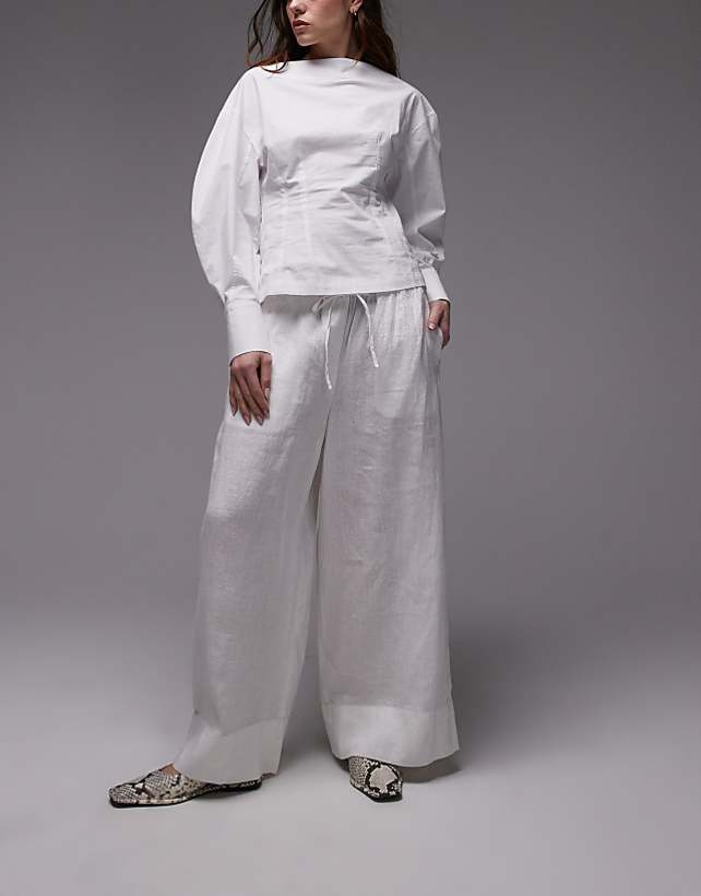 ARKET linen trousers with drawstring waist in white