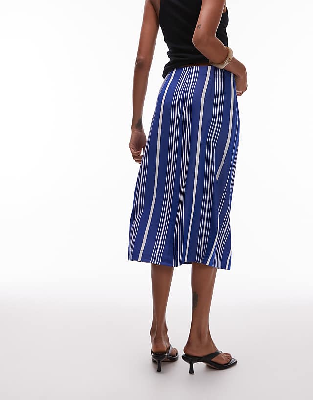 ARKET Linen Wrap Beach Midi Skirt In Blue Pinstripe