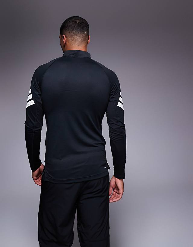 Adidas Training Gym+ 3 Stripe 1/4 Zip In Black
