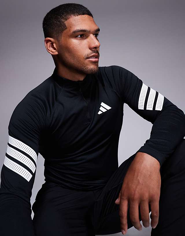 Adidas Training Gym+ 3 Stripe 1/4 Zip In Black