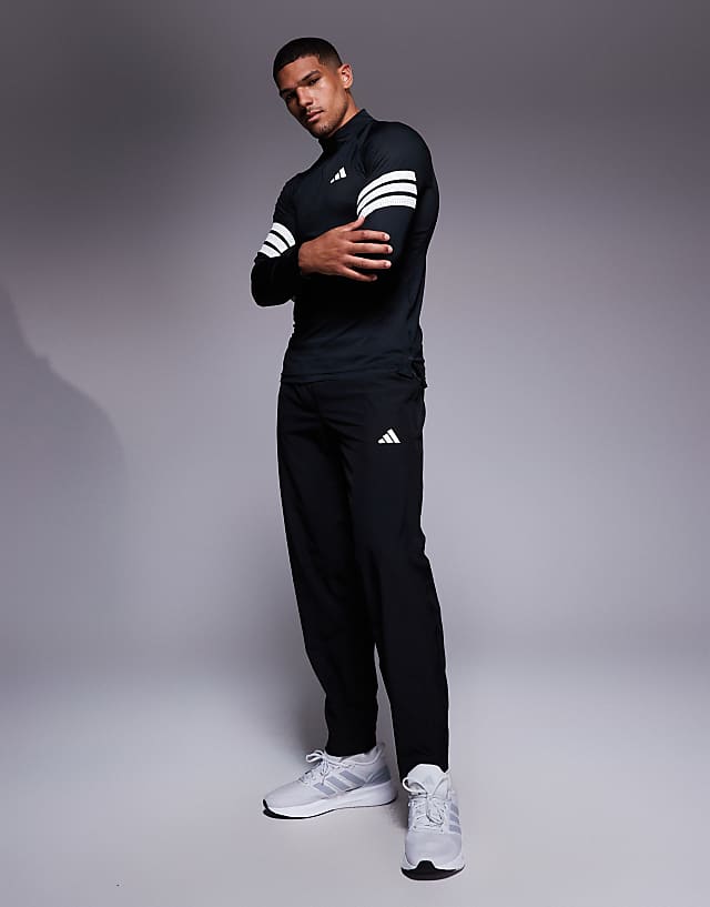 Adidas Training Gym+ 3 Stripe 1/4 Zip In Black