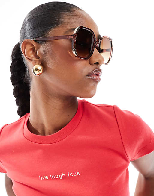 AJ Morgan Oversized Round Sunglasses In Brown