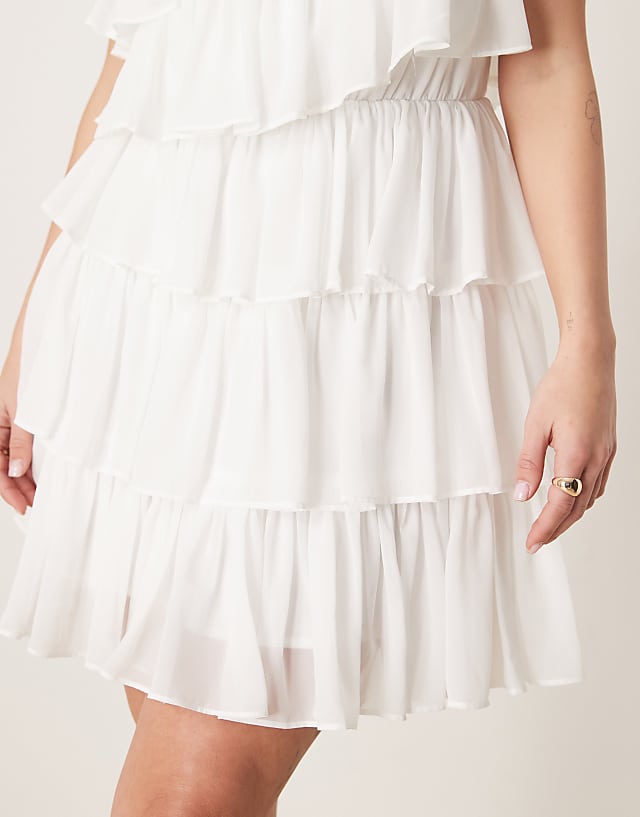 Anaya One Shoulder Tiered Mini Dress In White