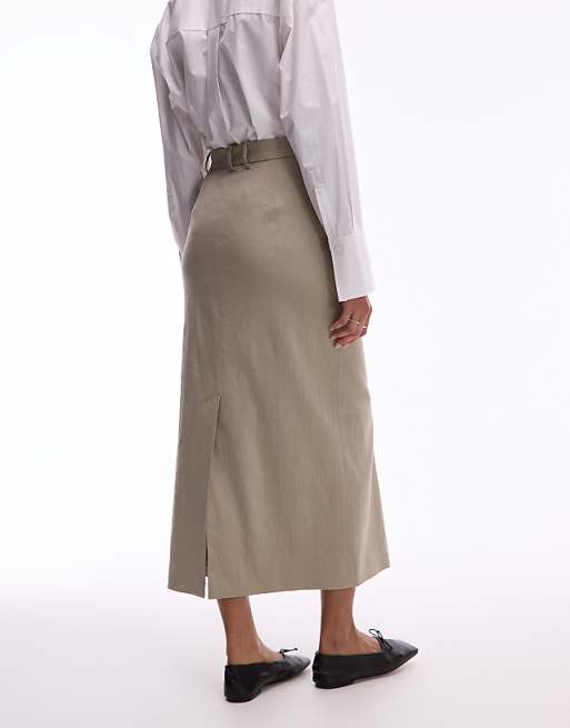 ARKET Linen Utility Midaxi Skirt In Beige