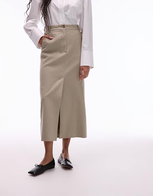 ARKET Linen Utility Midaxi Skirt In Beige