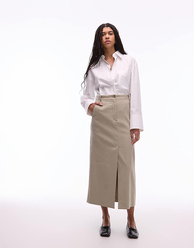 ARKET linen utility midaxi skirt in beige
