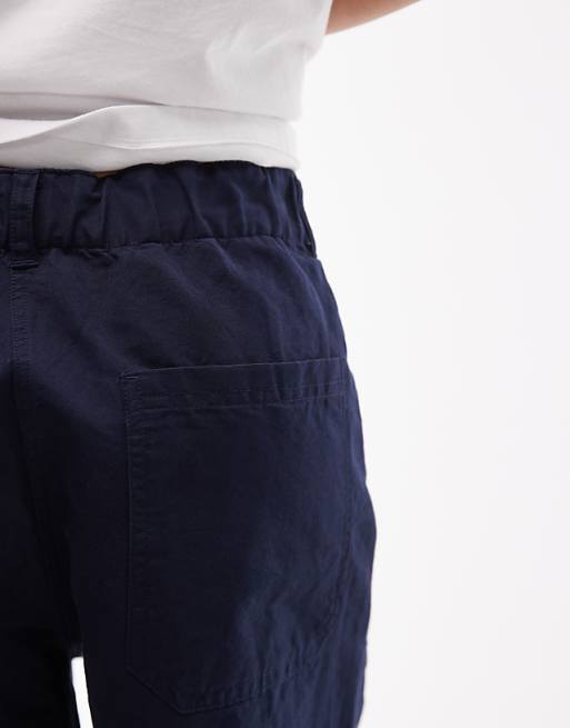 ARKET Mid Waist Linen Chino Shorts In Navy