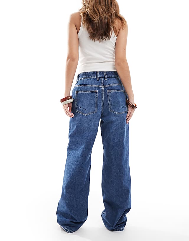 ASOS DESIGN Baggy Wide Leg Jean In Dark Blue