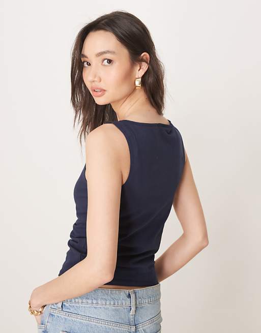 ASOS DESIGN Boat Neck Tank Top In Navy