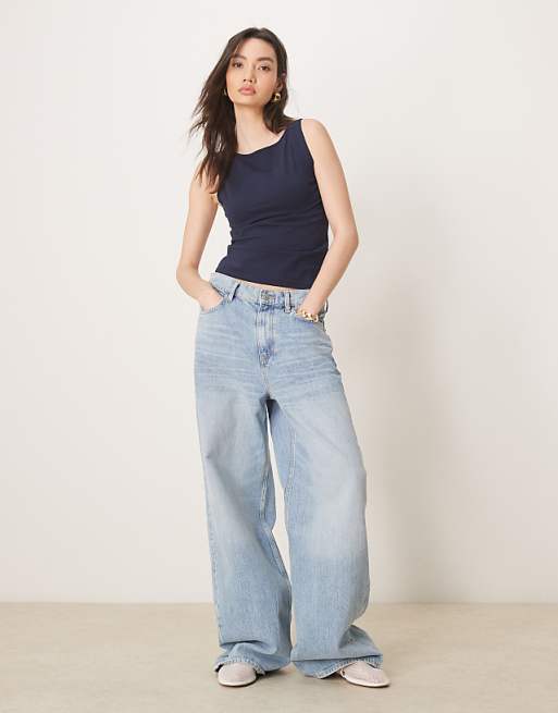 ASOS DESIGN Boat Neck Tank Top In Navy