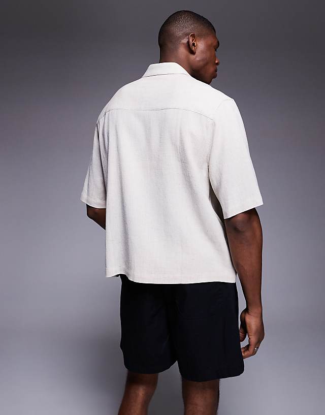 ASOS DESIGN Boxy Linen Blend Shirt In Stone