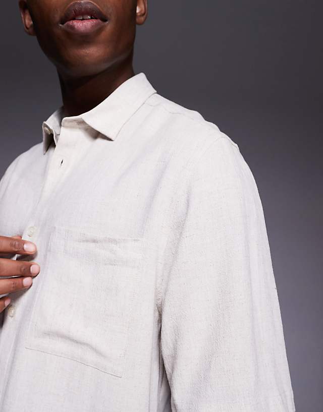 ASOS DESIGN Boxy Linen Blend Shirt In Stone