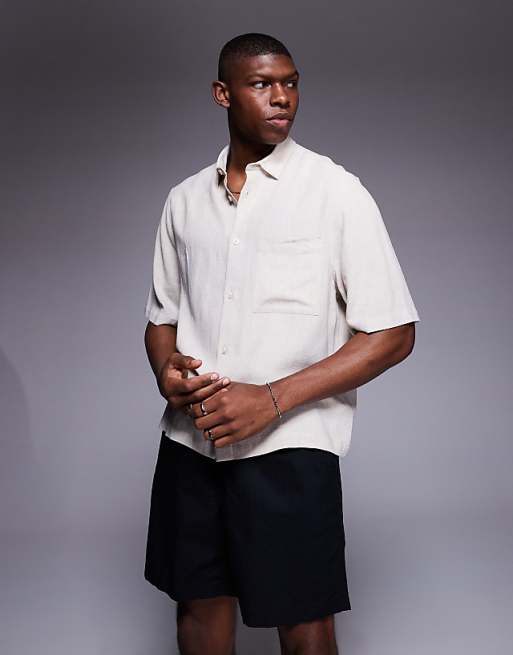 ASOS DESIGN boxy linen blend shirt in stone