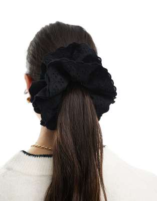 ASOS DESIGN Broderie Scrunchie In Black