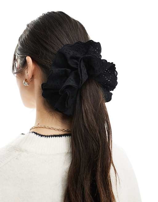 ASOS DESIGN broderie scrunchie in black