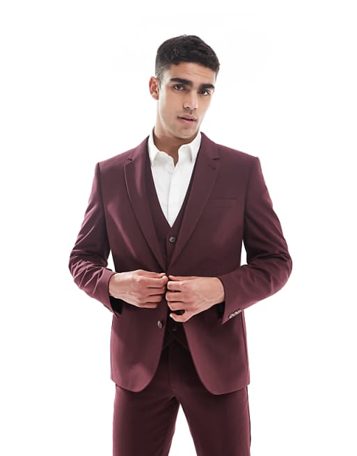 ASOS DESIGN Burgundy Slim Suit