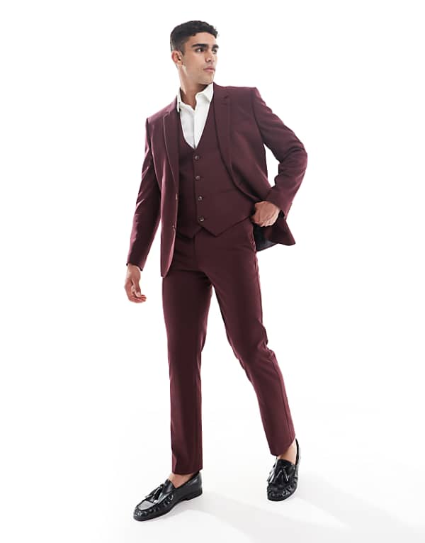 ASOS DESIGN Burgundy Slim Suit