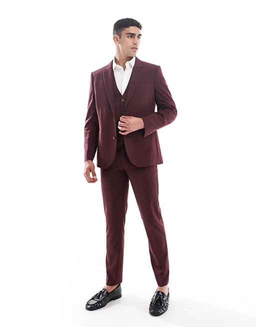 ASOS DESIGN burgundy slim suit