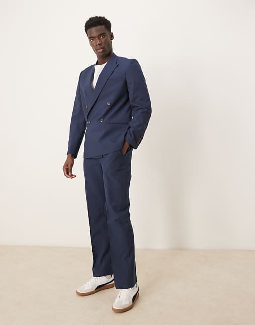 ASOS DESIGN double breasted slim suit in navy