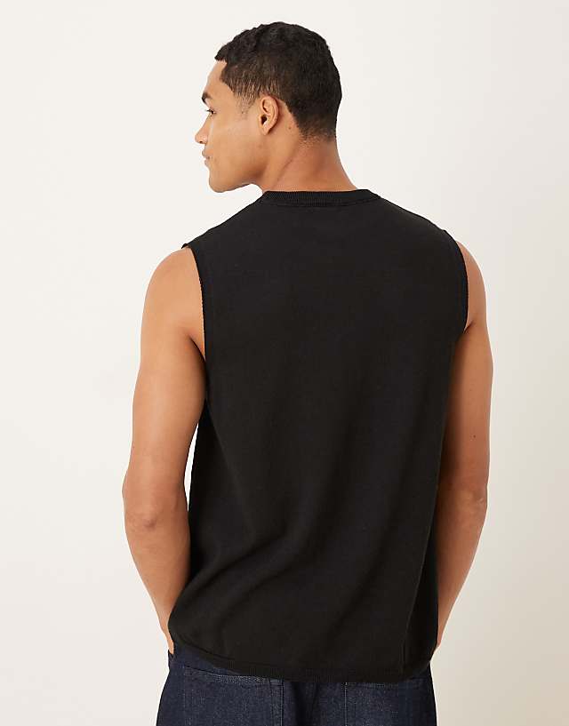 ASOS DESIGN Knitted Crew Neck Vest In Black