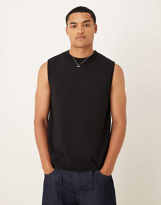 ASOS DESIGN knitted crew neck vest in black
