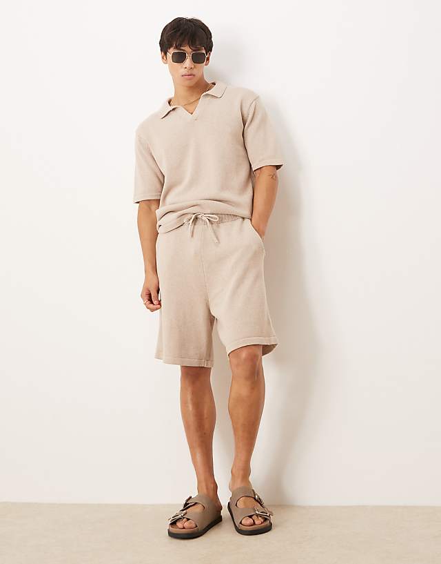 ASOS DESIGN Knitted Shorts Co-ord In Mink
