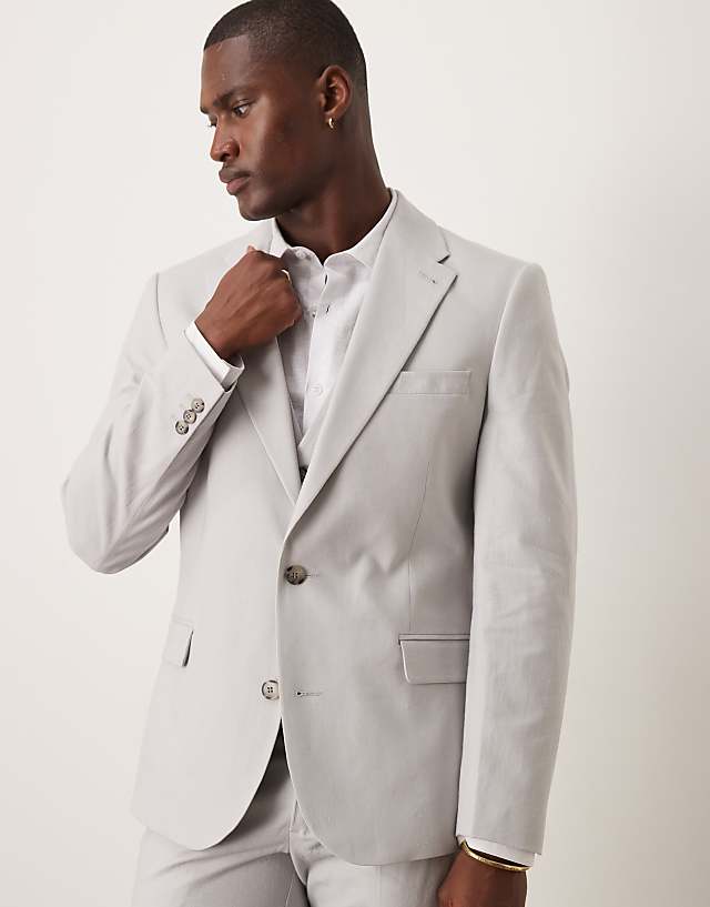 ASOS DESIGN Linen Blend Skinny Suit In Grey