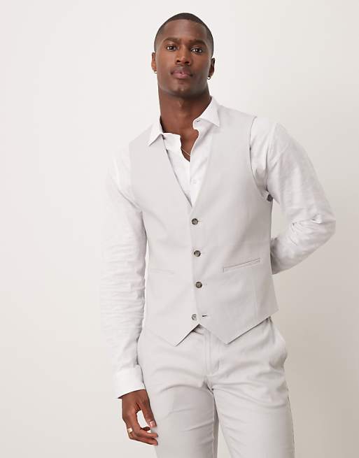 ASOS DESIGN Linen Blend Skinny Suit In Grey