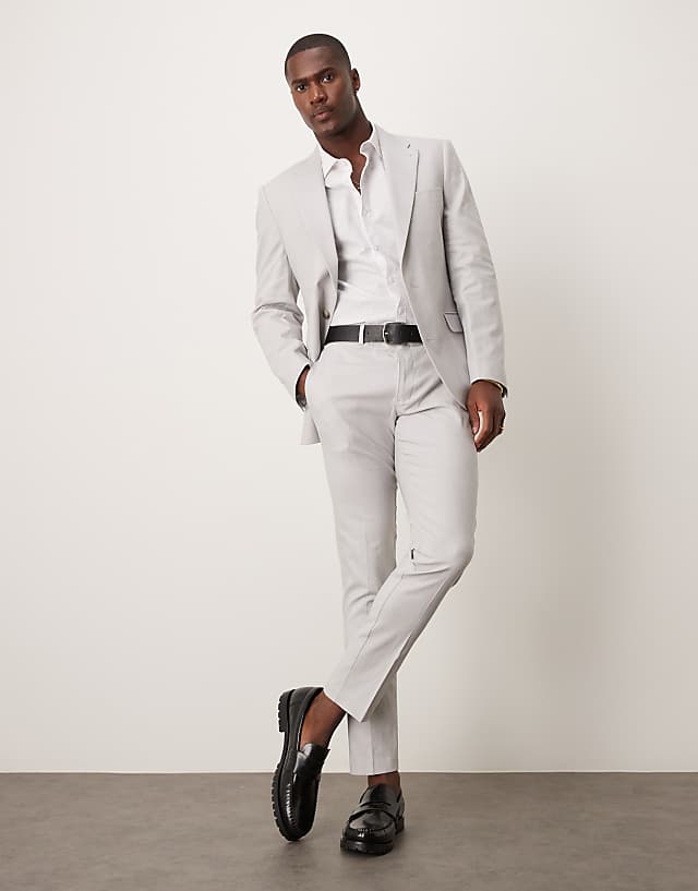 ASOS DESIGN Linen Blend Skinny Suit In Grey