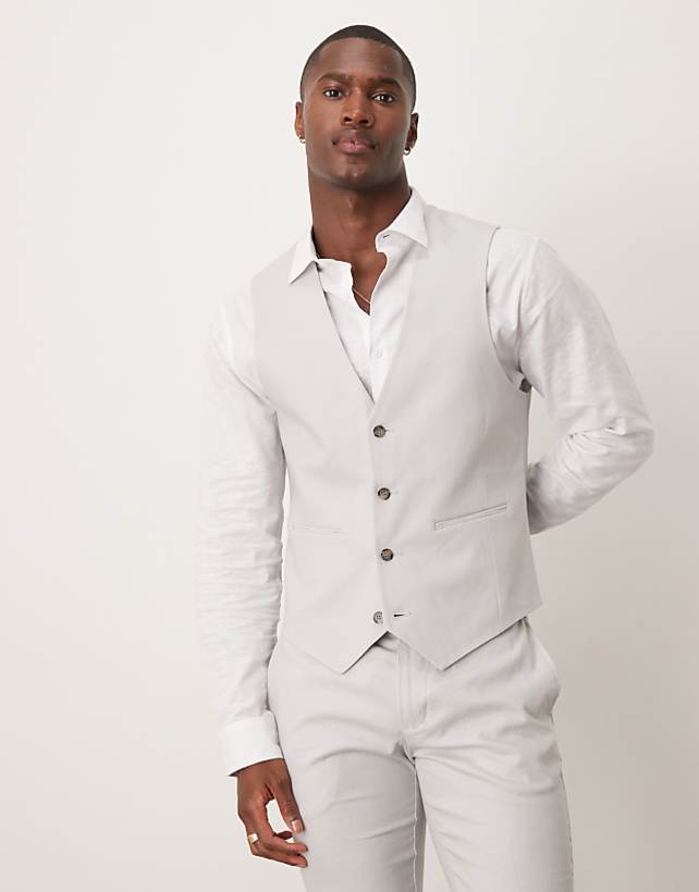 ASOS DESIGN Linen Blend Skinny Suit In Grey