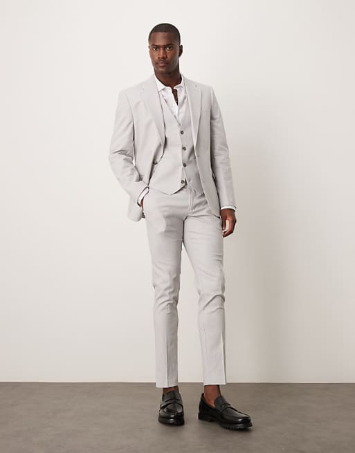 ASOS DESIGN linen blend skinny suit in grey