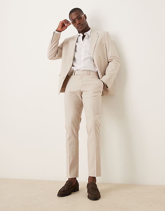 ASOS DESIGN Linen Blend Skinny Suit In Stone