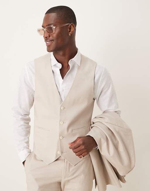 ASOS DESIGN Linen Blend Skinny Suit In Stone