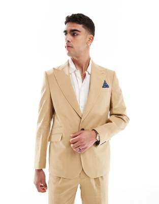 ASOS DESIGN Linen Blend Slim Suit In Beige