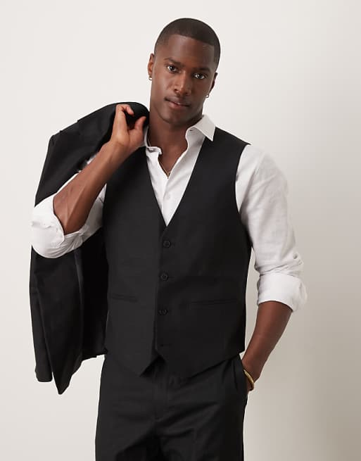 ASOS DESIGN Linen Blend Slim Suit In Black